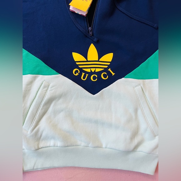 BRAND NEW GUCCI x ADIDAS Sweatshirt Hoodie White/Blue/Teal/Yellow! - Picture 3 of 9